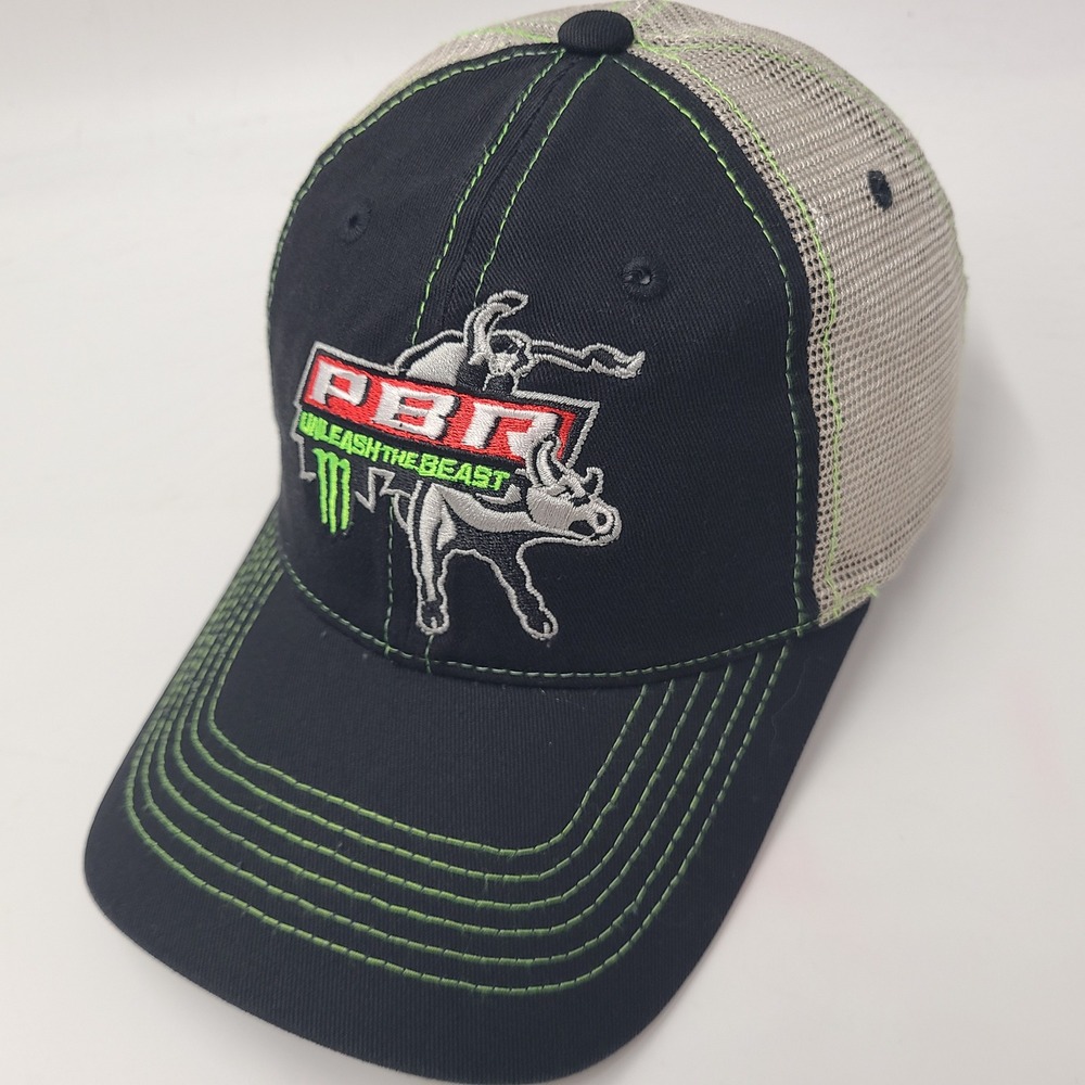 PBR Hat Adjustable Trucker Mesh Black Beige Monster Energy Unleash The Beast Men
